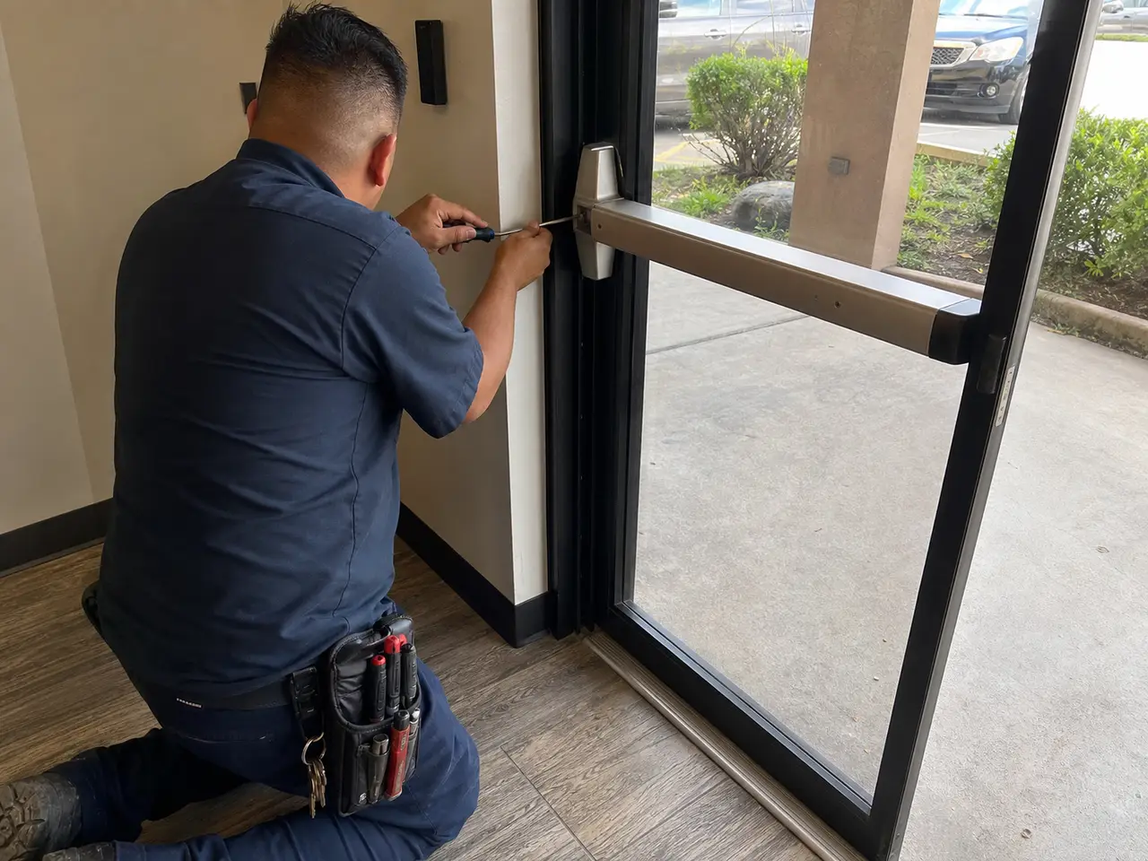 Commercial door lock service at a Cypress, Texas business